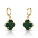 Brinco Splendya Trevo detalhe preto com pedras e Banho em Ouro 18k