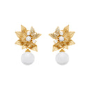 Brinco Dourado com Folhas em Zircônia e Pérolas