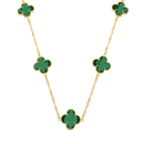 Colar Dourado 5 Trevos Verde