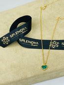 Colar Splendya Coração Cravejado Verde 35Cm