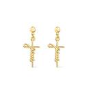Brinco Dourado de Cruz com a palavra Jesus